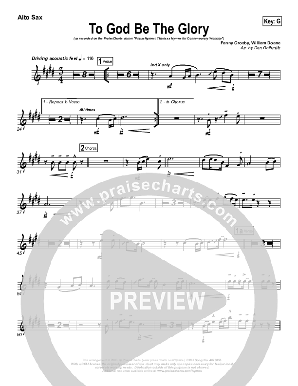 To God Be The Glory Alto Sax (PraiseCharts Band / Arr. Daniel Galbraith)