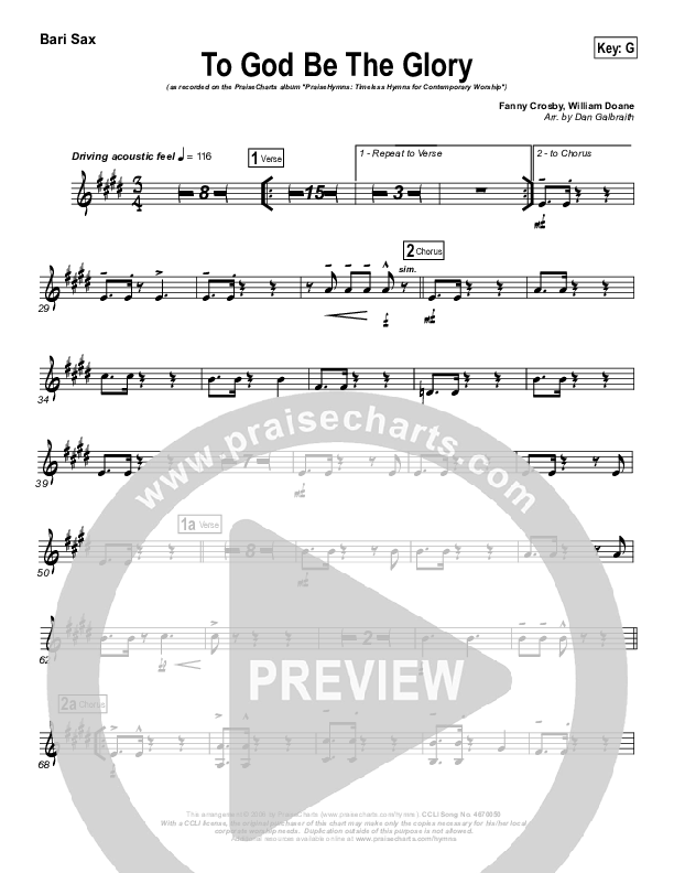 To God Be The Glory Bari Sax (PraiseCharts Band / Arr. Daniel Galbraith)