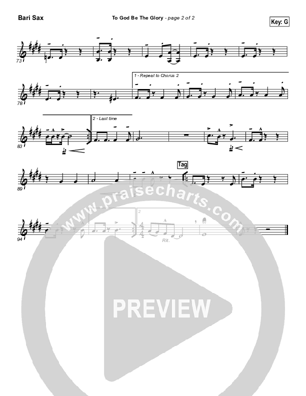 To God Be The Glory Bari Sax (PraiseCharts Band / Arr. Daniel Galbraith)