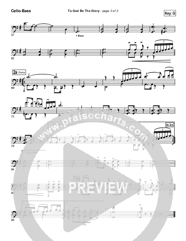 To God Be The Glory Cello/Bass (PraiseCharts Band / Arr. Daniel Galbraith)