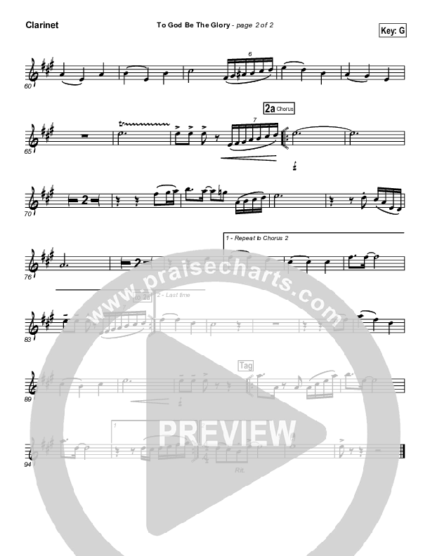 To God Be The Glory Clarinet (PraiseCharts Band / Arr. Daniel Galbraith)
