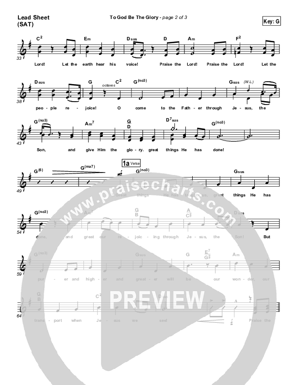 To God Be The Glory Lead Sheet (SAT) (PraiseCharts Band / Arr. Daniel Galbraith)
