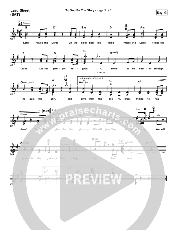 To God Be The Glory Lead Sheet (SAT) (PraiseCharts Band / Arr. Daniel Galbraith)