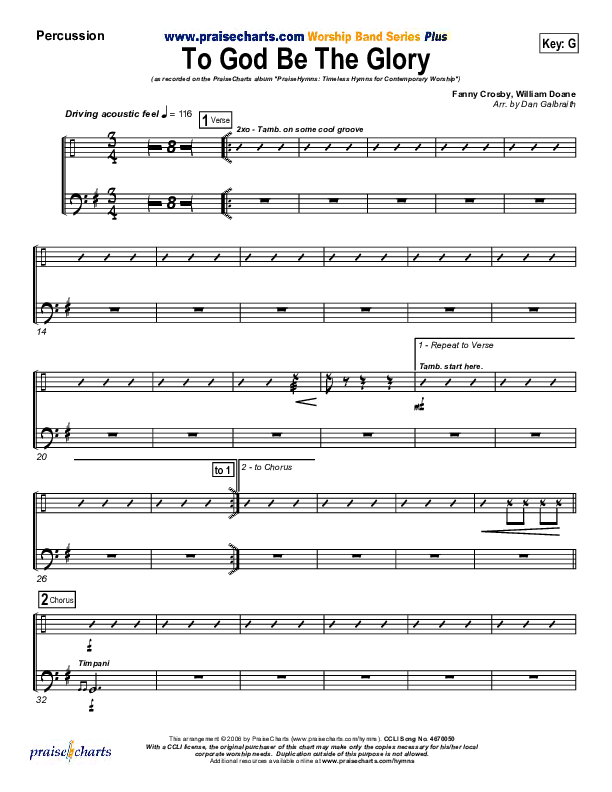 To God Be The Glory Percussion (PraiseCharts Band / Arr. Daniel Galbraith)