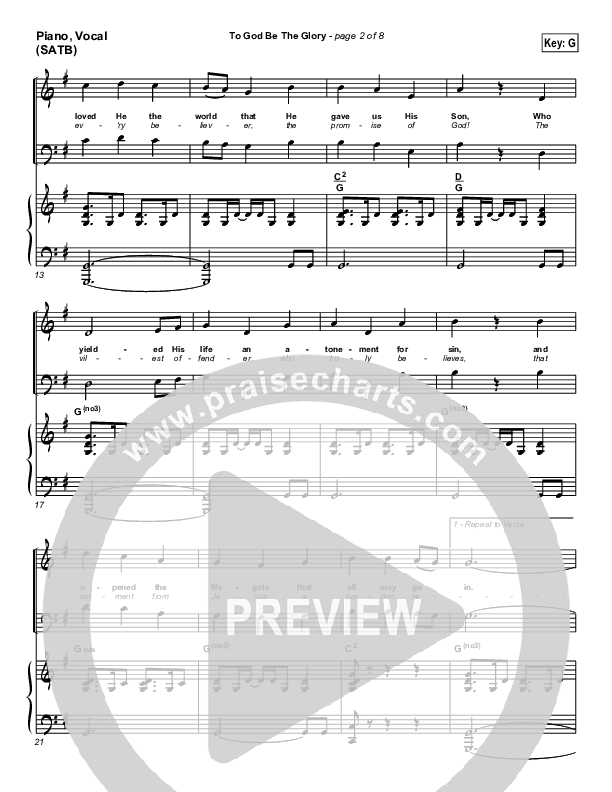 To God Be The Glory Piano/Vocal (PraiseCharts Band / Arr. Daniel Galbraith)
