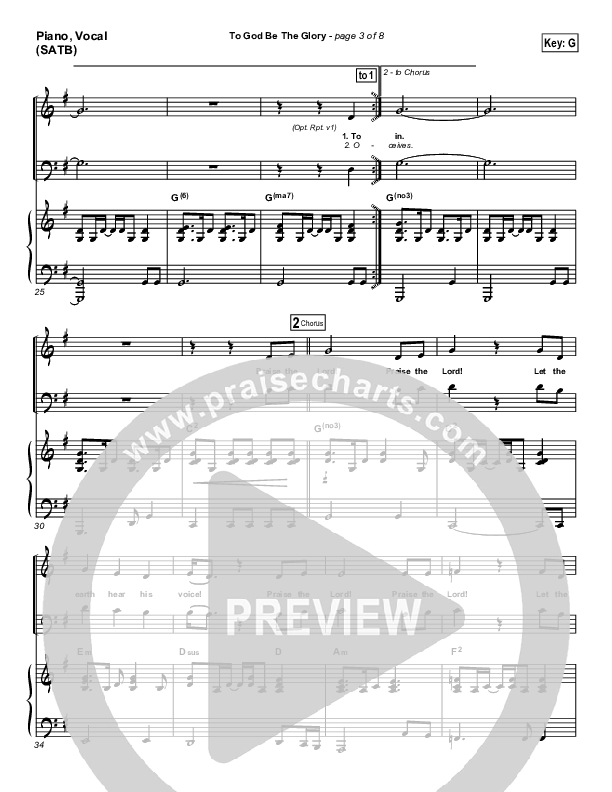 To God Be The Glory Piano/Vocal (PraiseCharts Band / Arr. Daniel Galbraith)