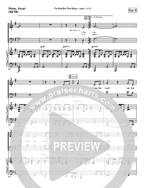 To God Be The Glory Piano/Vocal (SATB) (PraiseCharts Band / Arr. Daniel Galbraith)