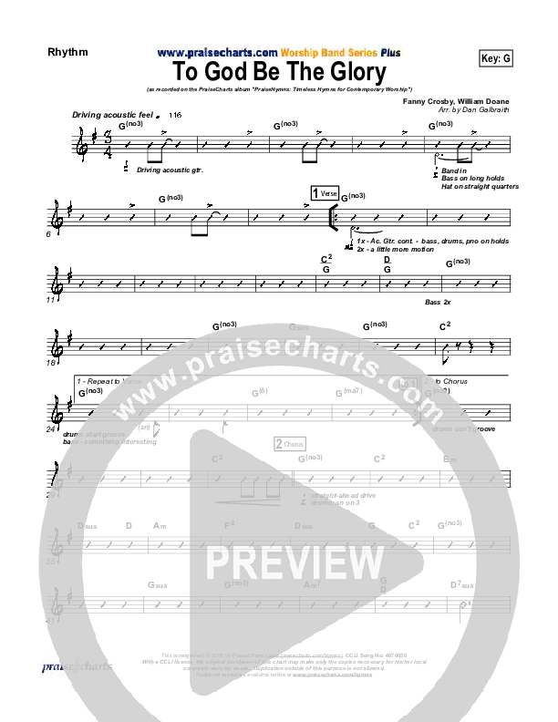 To God Be The Glory Rhythm Chart (PraiseCharts Band / Arr. Daniel Galbraith)