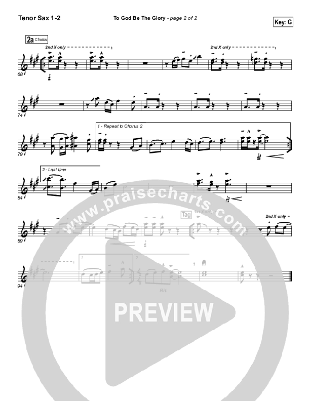 To God Be The Glory Tenor Sax 1/2 (PraiseCharts Band / Arr. Daniel Galbraith)