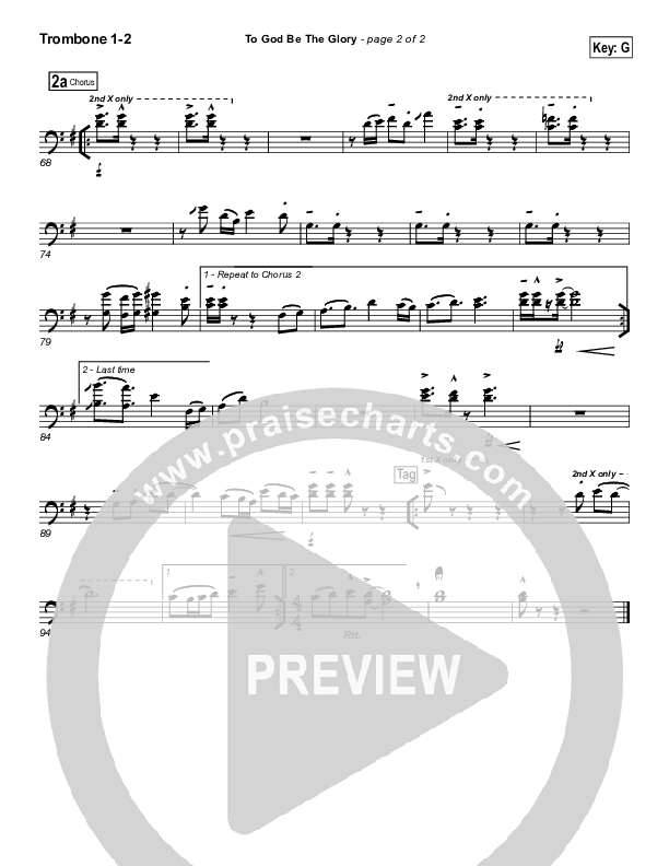 To God Be The Glory Trombone 1/2 (PraiseCharts Band / Arr. Daniel Galbraith)