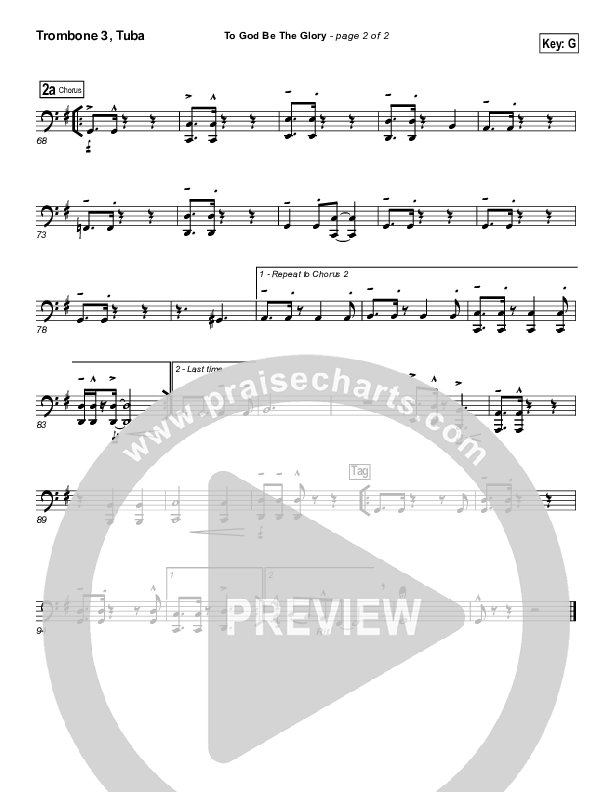 To God Be The Glory Trombone 3/Tuba (PraiseCharts Band / Arr. Daniel Galbraith)