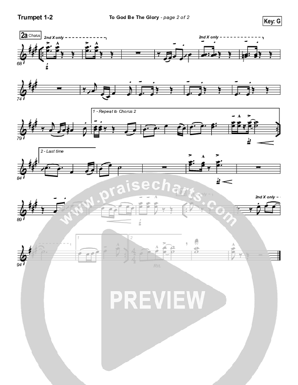 To God Be The Glory Trumpet 1,2 (PraiseCharts Band / Arr. Daniel Galbraith)