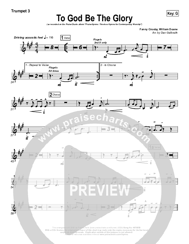To God Be The Glory Trumpet 3 (PraiseCharts Band / Arr. Daniel Galbraith)