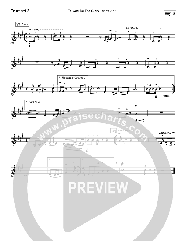 To God Be The Glory Trumpet 3 (PraiseCharts Band / Arr. Daniel Galbraith)