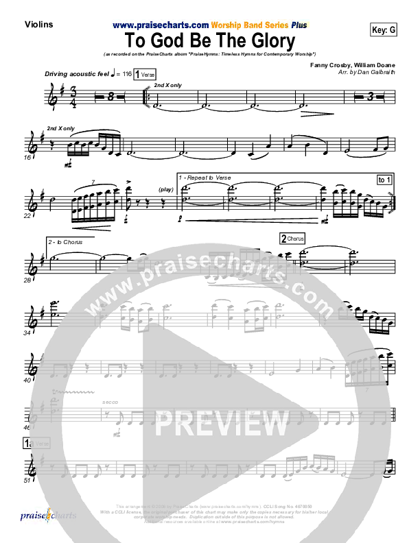 To God Be The Glory Violins (PraiseCharts Band / Arr. Daniel Galbraith)