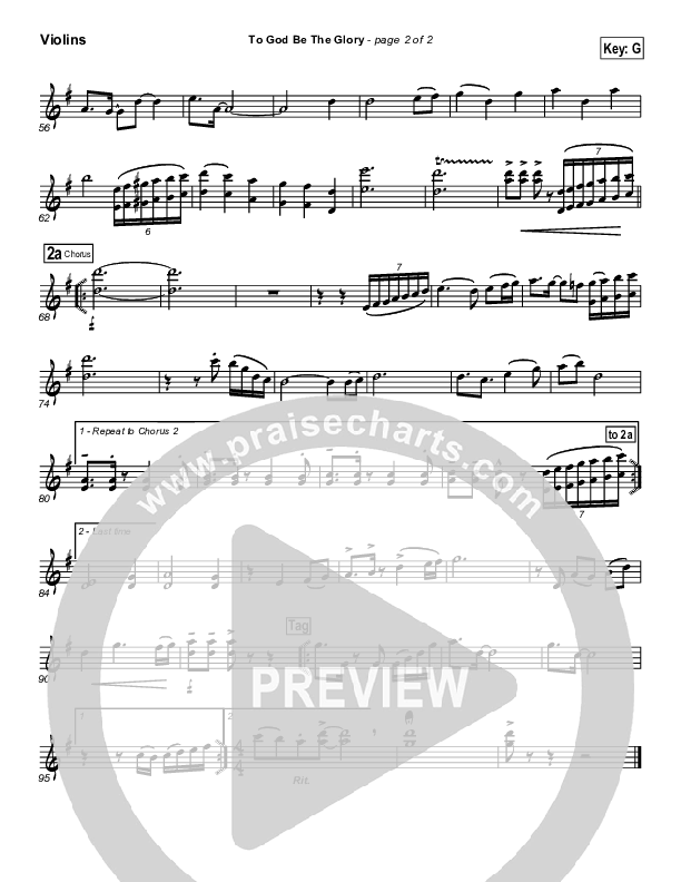 To God Be The Glory Violins (PraiseCharts Band / Arr. Daniel Galbraith)