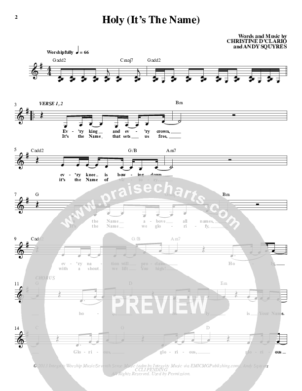 Holy (It's The Name) Lead Sheet (Christine D'Clario)