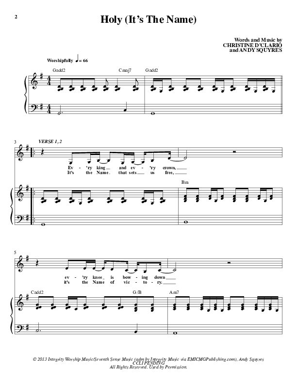 Holy (It's The Name) Lead & Piano (Christine D'Clario)