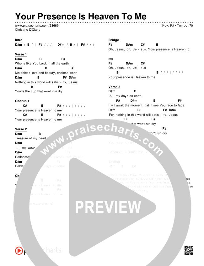 Your Presence Is Heaven To Me Chords & Lyrics (Christine D'Clario)