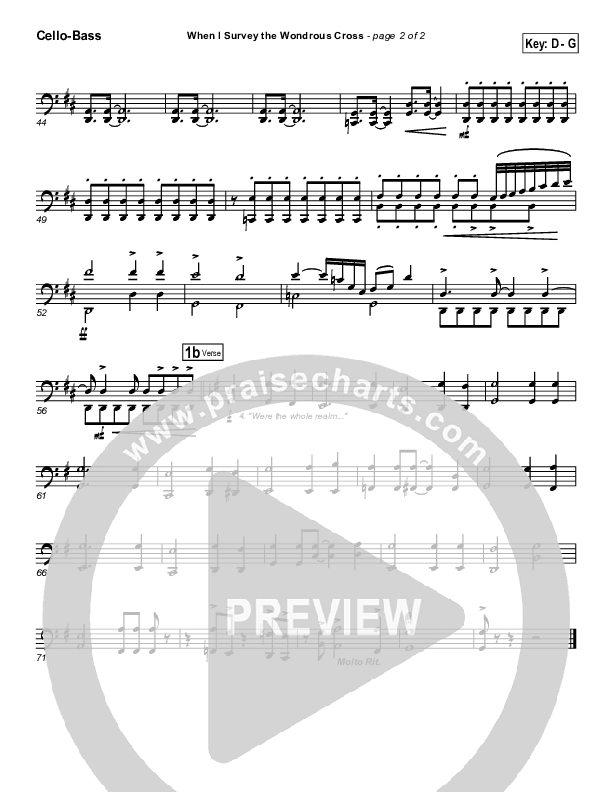 When I Survey The Wondrous Cross Cello/Bass (PraiseCharts Band / Kari Jobe / Arr. Daniel Galbraith)