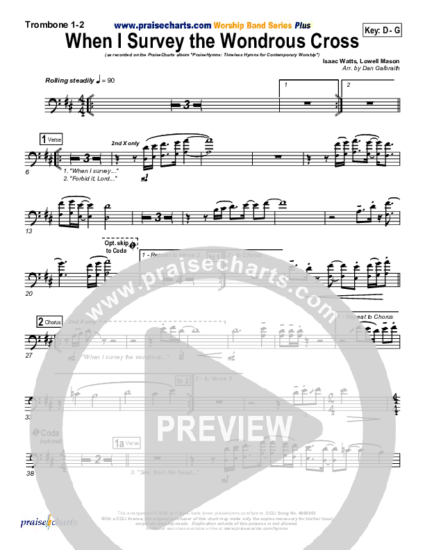 When I Survey The Wondrous Cross Trombone 1/2 (PraiseCharts Band / Kari Jobe / Arr. Daniel Galbraith)
