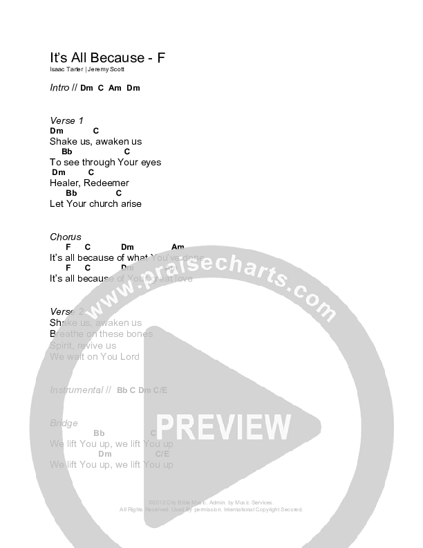 It's All Because Chord Chart (Bridgecity)