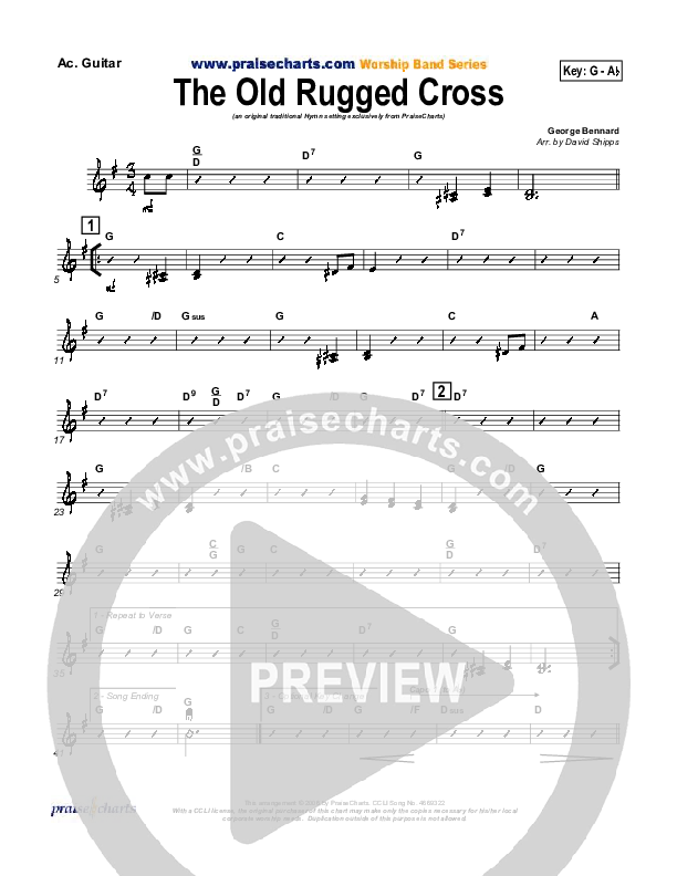 The Old Rugged Cross Rhythm Chart (Traditional Hymn / PraiseCharts)