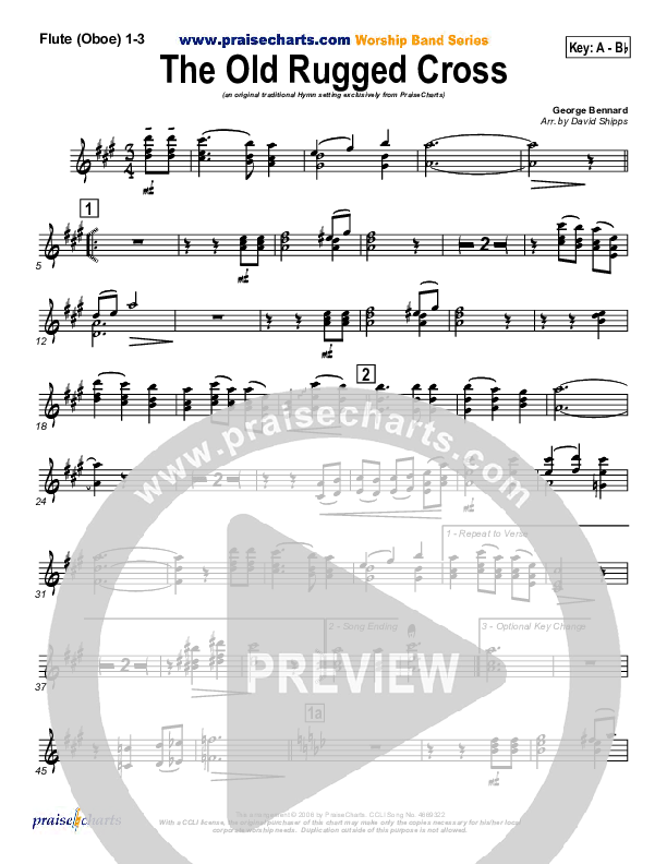 The Old Rugged Cross Flute/Oboe 1/2/3 (Traditional Hymn / PraiseCharts)