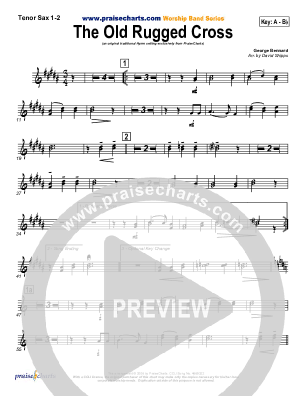 The Old Rugged Cross Tenor Sax 1/2 (Traditional Hymn / PraiseCharts)