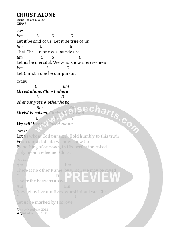 Christ Alone Chord Chart (Andy Needham Band)