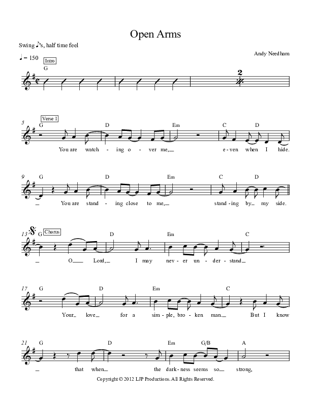 Open Arms Lead Sheet (Andy Needham Band)