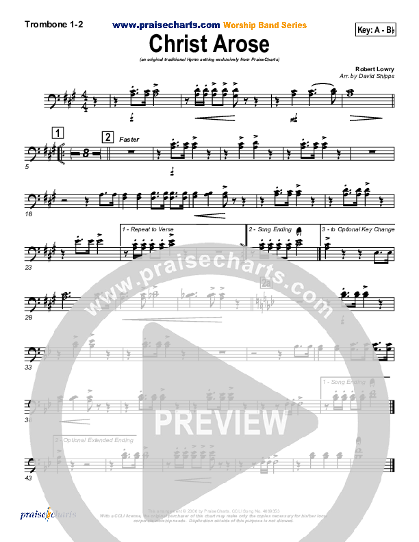 Christ Arose Trombone 1/2 (PraiseCharts / Traditional Hymn)
