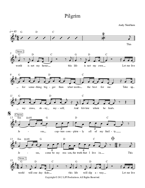 Pilgrim Lead Sheet (Andy Needham Band)