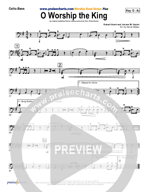 O Worship The King Cello/Bass (PraiseCharts / Traditional Hymn)