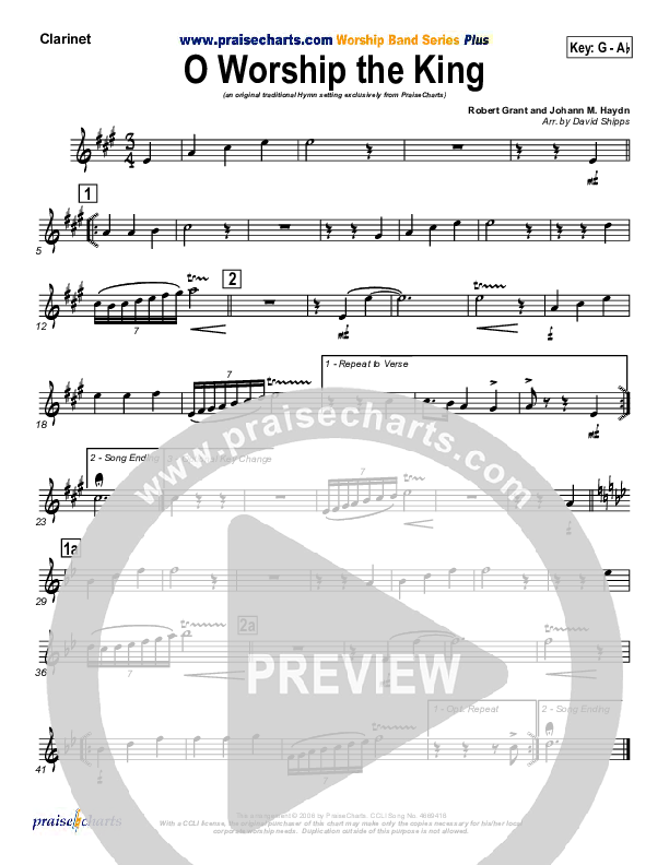 O Worship The King Clarinet (PraiseCharts / Traditional Hymn)