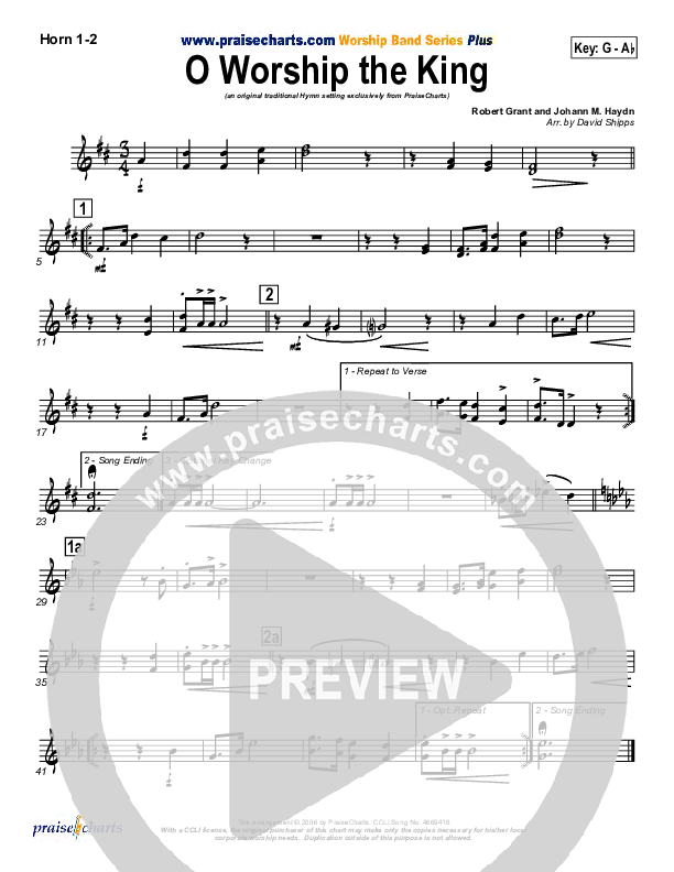 O Worship The King French Horn 1/2 (PraiseCharts / Traditional Hymn)