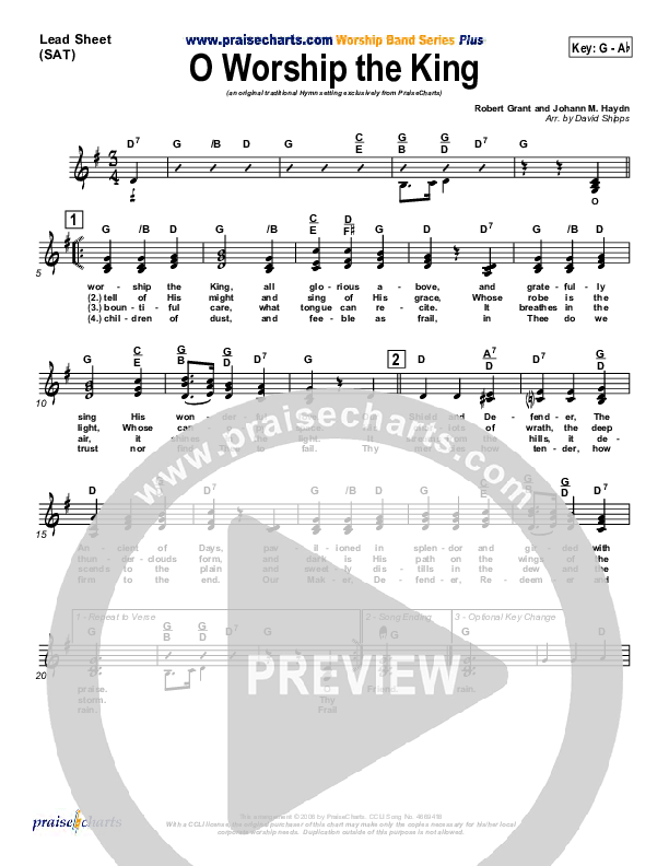 O Worship The King Lead Sheet (SAT) (PraiseCharts / Traditional Hymn)