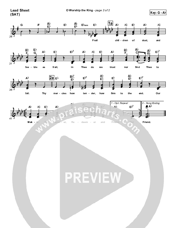 O Worship The King Lead Sheet (SAT) (PraiseCharts / Traditional Hymn)