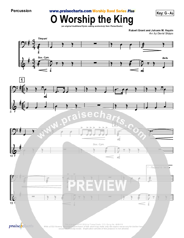 O Worship The King Percussion (PraiseCharts / Traditional Hymn)