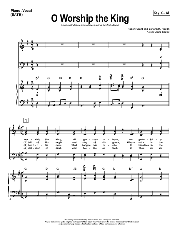 O Worship The King Piano/Vocal (SATB) (PraiseCharts / Traditional Hymn)