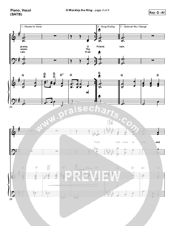 O Worship The King Piano/Vocal & Lead (PraiseCharts / Traditional Hymn)