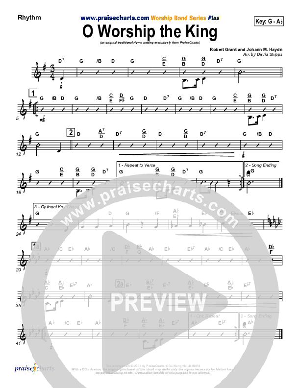 O Worship The King Rhythm Chart (PraiseCharts / Traditional Hymn)