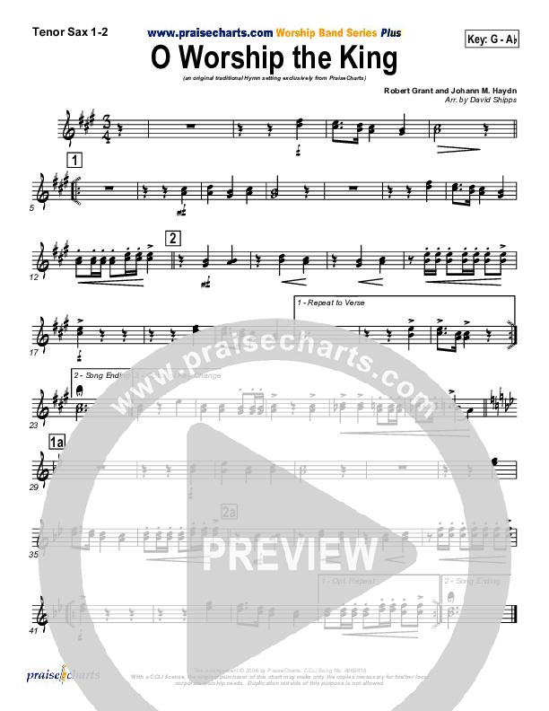 O Worship The King Tenor Sax 1/2 (PraiseCharts / Traditional Hymn)