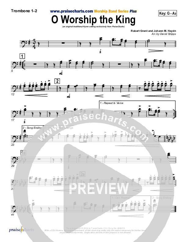O Worship The King Trombone 1/2 (PraiseCharts / Traditional Hymn)