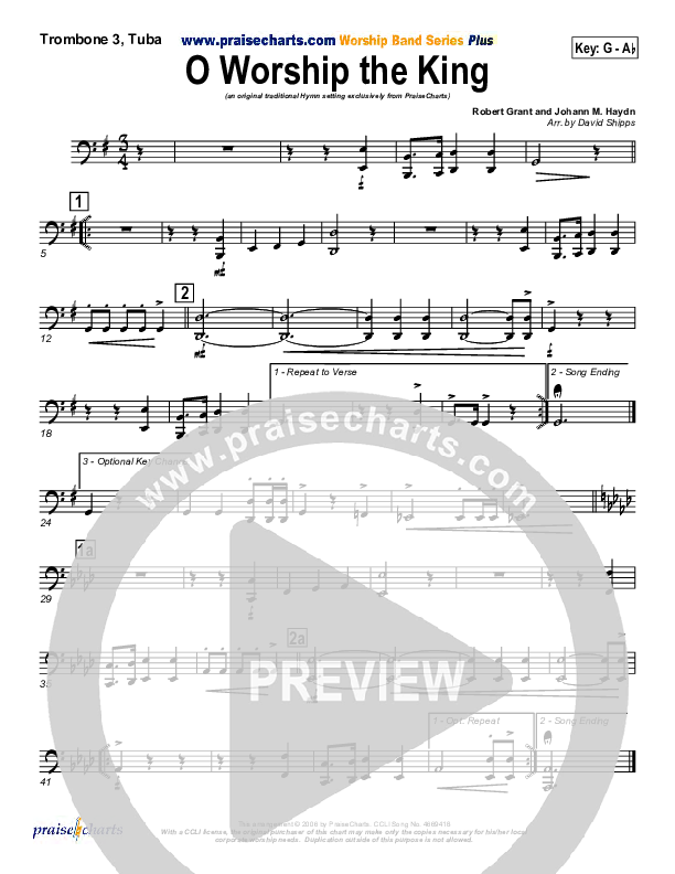 O Worship The King Trombone 3/Tuba (PraiseCharts / Traditional Hymn)