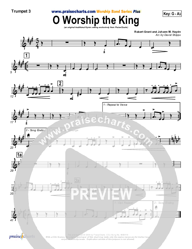 O Worship The King Trumpet 3 (PraiseCharts / Traditional Hymn)
