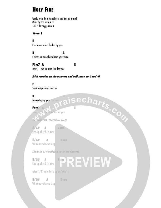 Holy Fire Chords PDF (Brian Shepard) PraiseCharts