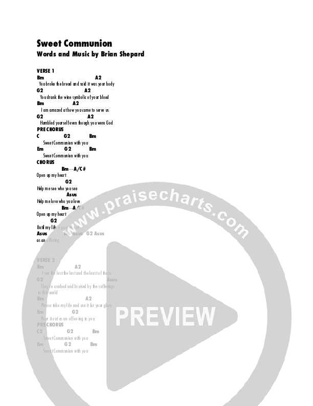 Sweet Communion Chord Chart (Brian Shepard)