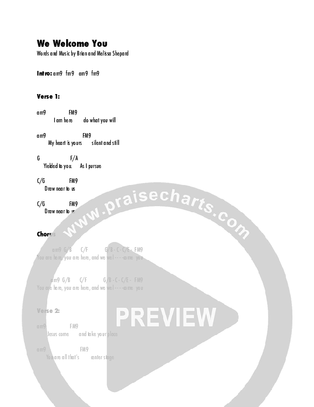 We Welcome You Chord Chart (Brian Shepard)