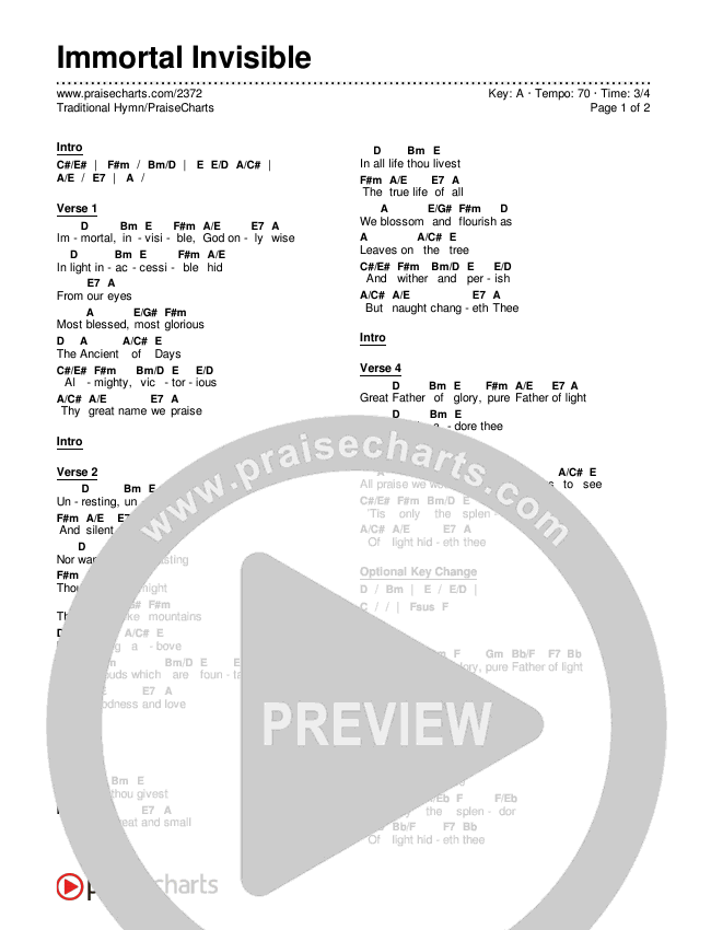 Immortal Invisible Chords PDF Traditional Hymn PraiseCharts 